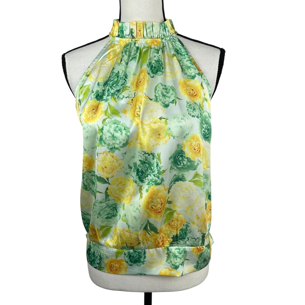 New York & Company Women's Tank Top XL Floral High Neck Halter Sleeveless NWT